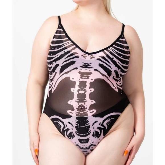 Killstar Gothic Skeleton Chemise - Black and Pink - Picture 2 of 2